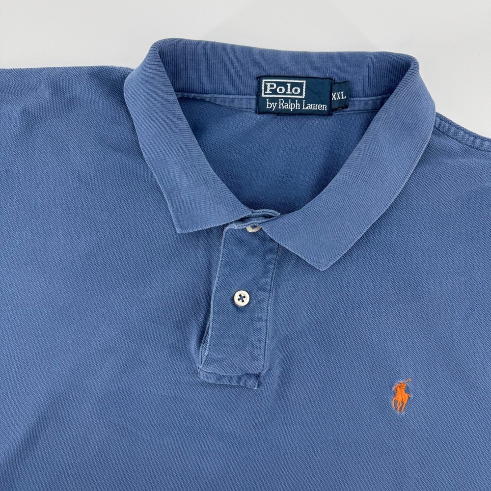 Polo Ralph Lauren Polo Shirt Men XXL Blue Orange Pony Logo Pique Cotton Short